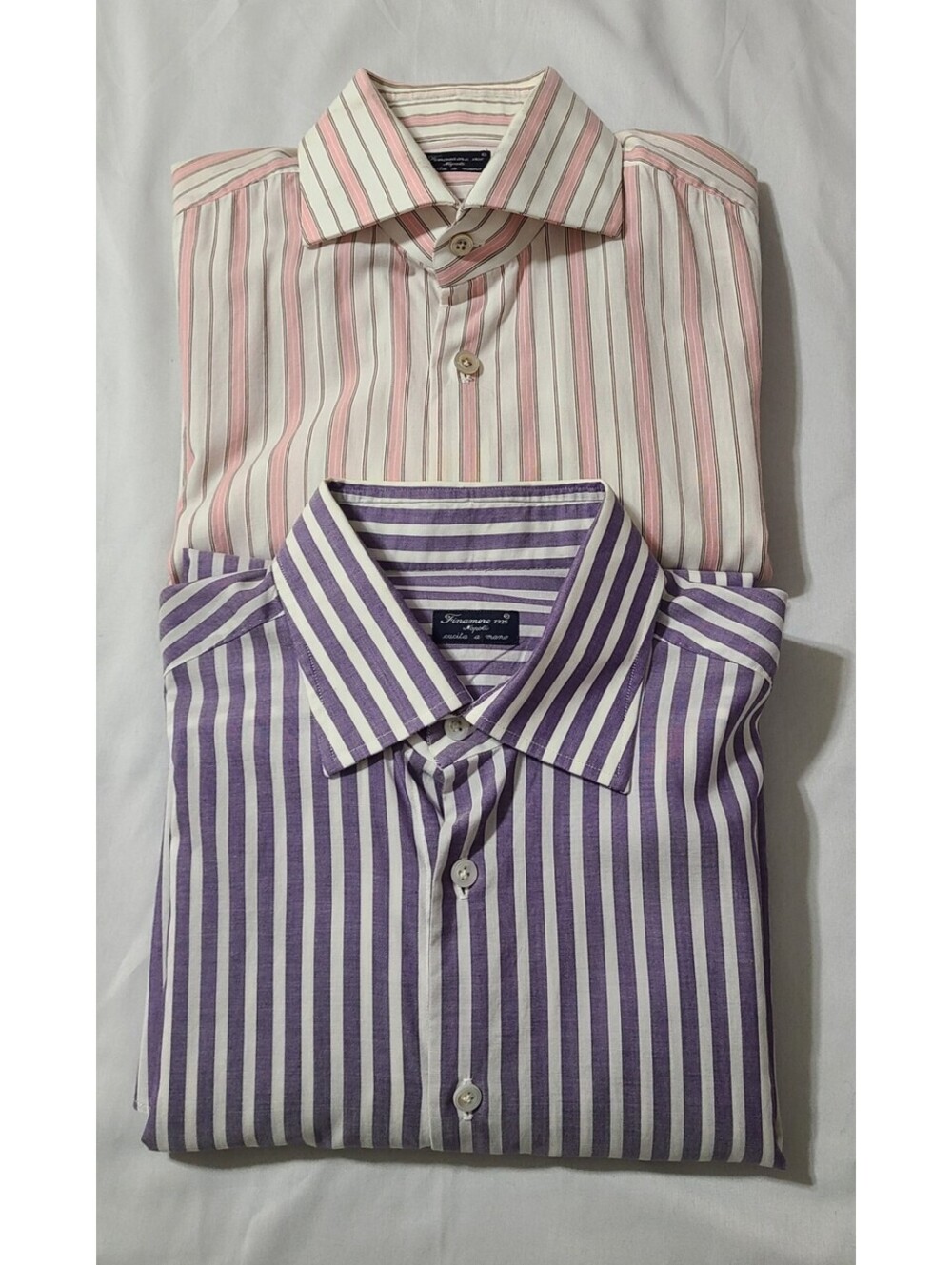 2pk Finamore 1925 Napoli Striped Dress Shirts Mens Size 16-41 Handmade Italy GUC